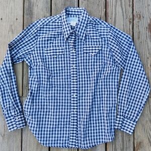 60s 70s Pearl Snap Western Button Up 38 Tru-West Rockmount Ranch Gingham Dagger